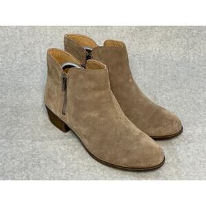Lucky Brand LK Breah Suede Heeled Ankle Booties Taupe Women's Sz 12M/42 EUC!